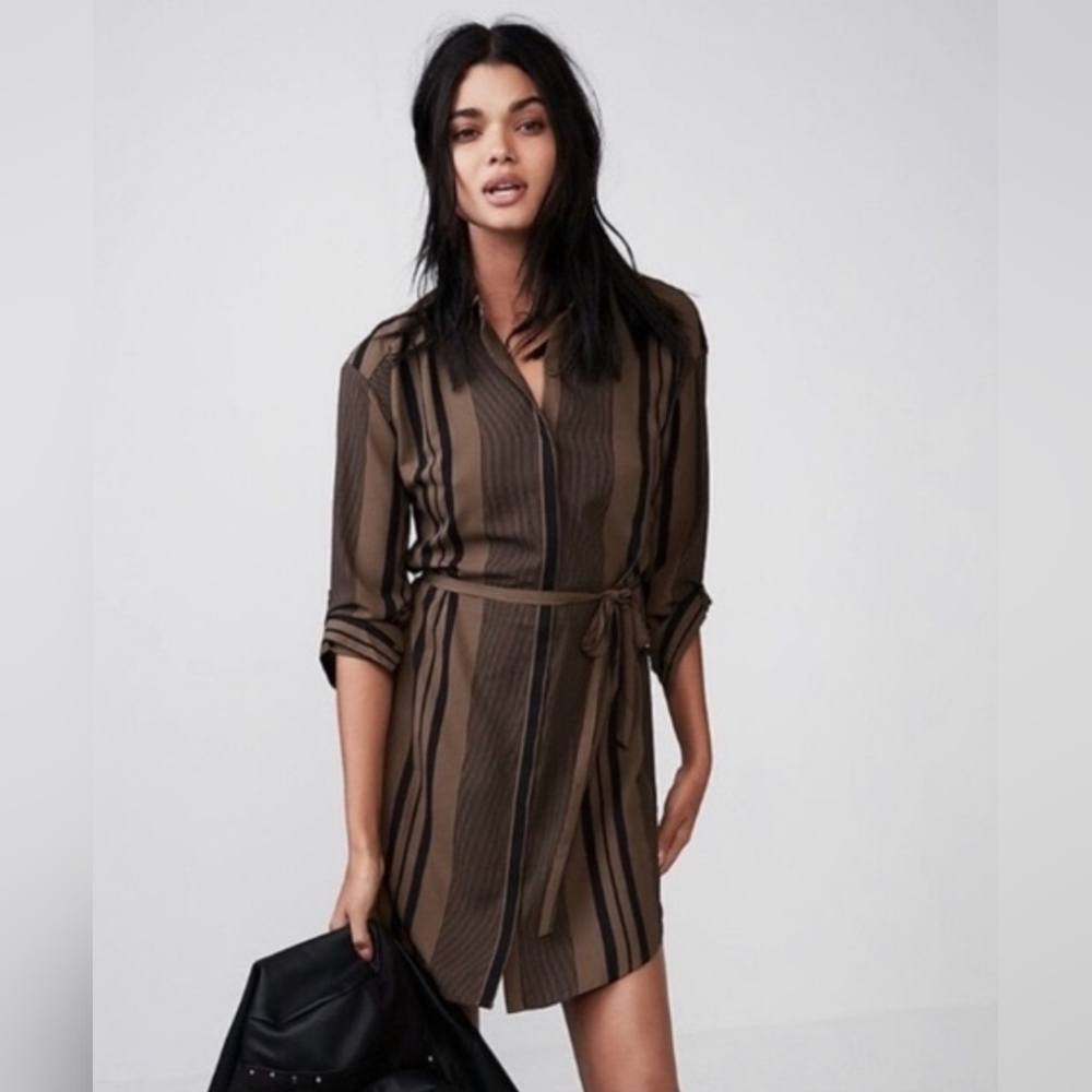 Express Stripped Button Down Waist Tie Shirt Dress